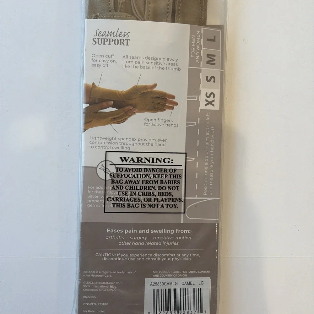 Isotoner Therapeutic Gloves Open Finger Camel Size Large Compression Pain Relief - Picture 4 of 7